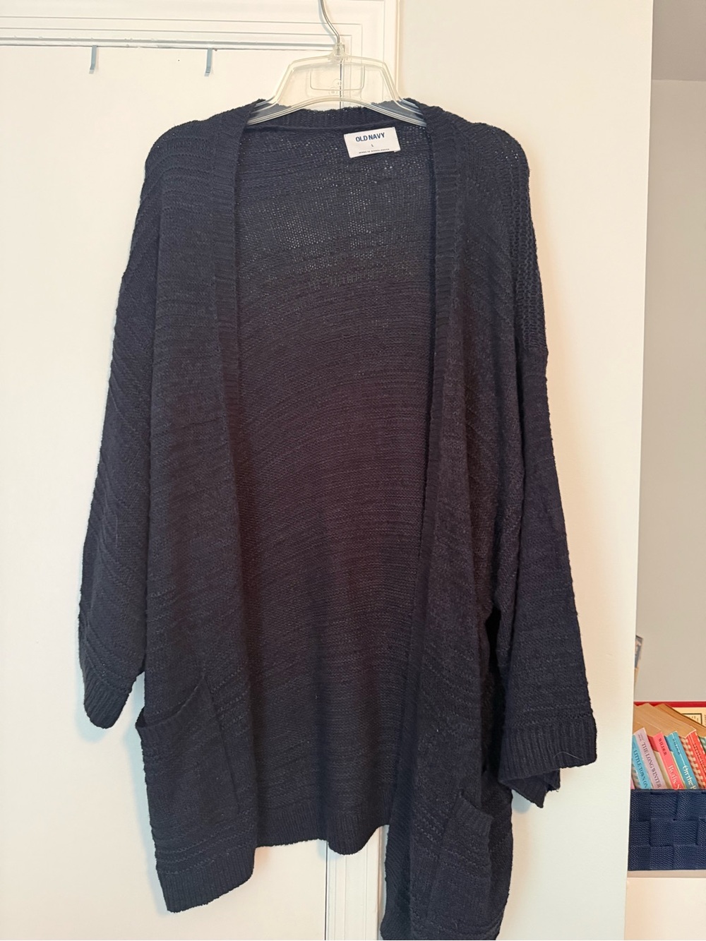 Old Navy short sleeved shawl-like sweater. Navy. Size large